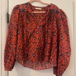 Ulla Johnson Red and Black Floral Blouse